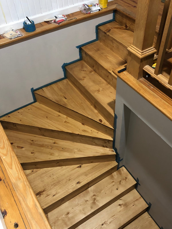 Stairs with stain applied